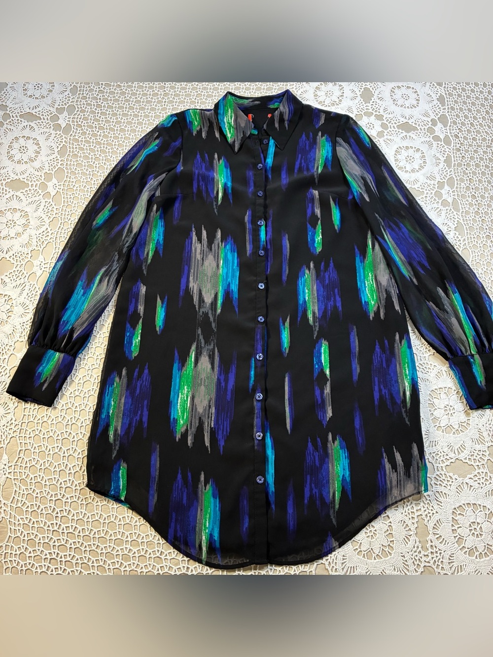 Kirna Zabete Womens Button Down Tunic Top Shirt Dress Silk Abstract Multi Size
